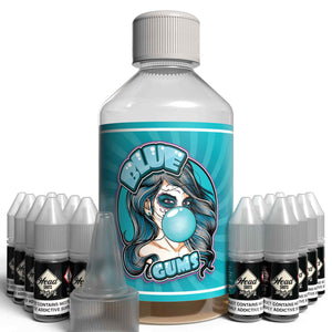 The Brews Bros Blue Gums 250ml Short Fill E Liquid Blue Raspberry Bubblegum Flavour with Sixteen 10ml Nicotine Shots