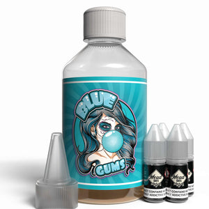 The Brews Bros Blue Gums 250ml Short Fill E Liquid Blue Raspberry Bubblegum Flavour with Four 10ml Nicotine Shots