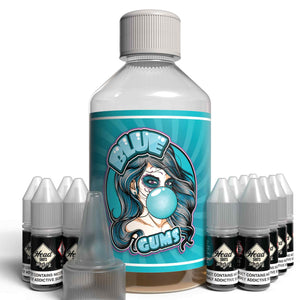 The Brews Bros Blue Gums 250ml Short Fill E Liquid Blue Raspberry Bubblegum Flavour with Twelve 10ml Nicotine Shots