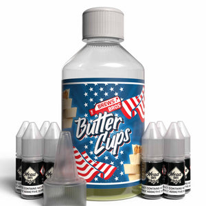 The Brews Bros Butter Cups 250ml Short Fill E Liquid White Chocolate Peanut Butter Flavour with Eight 10ml Nicotine Shots