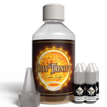 Load image into Gallery viewer, The Brews Bros Holy Trinity 250ml Short Fill E Liquid Creme Brulee Flavour with Four 10ml Nicotine Shots
