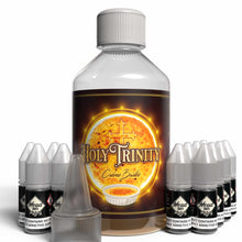 Load image into Gallery viewer, The Brews Bros Holy Trinity 250ml Short Fill E Liquid Creme Brulee Flavour with Twelve 10ml Nicotine Shots
